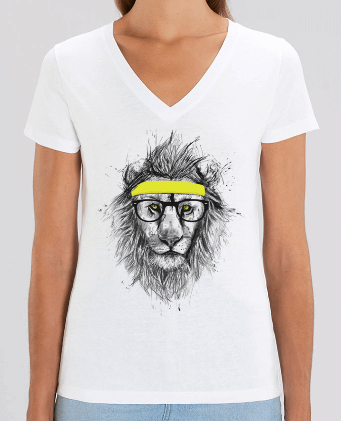 Women V-Neck T-shirt Stella Evoker Hipster Lion Par  Balàzs Solti