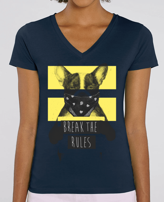 Women V-Neck T-shirt Stella Evoker rebel_dog_yellow Par  Balàzs Solti