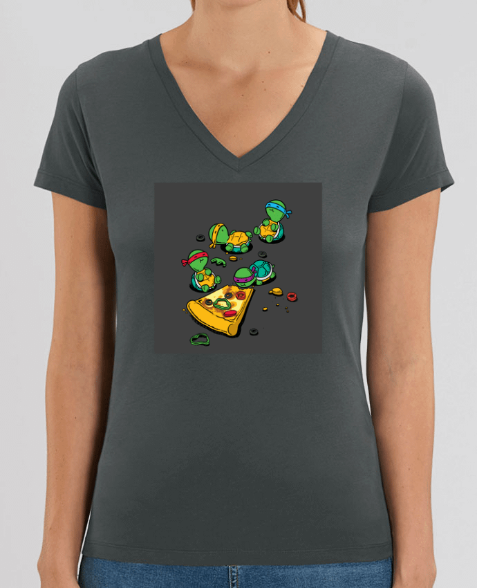 Tee Shirt Femme Col V Stella EVOKER Pizza lover Par  flyingmouse365