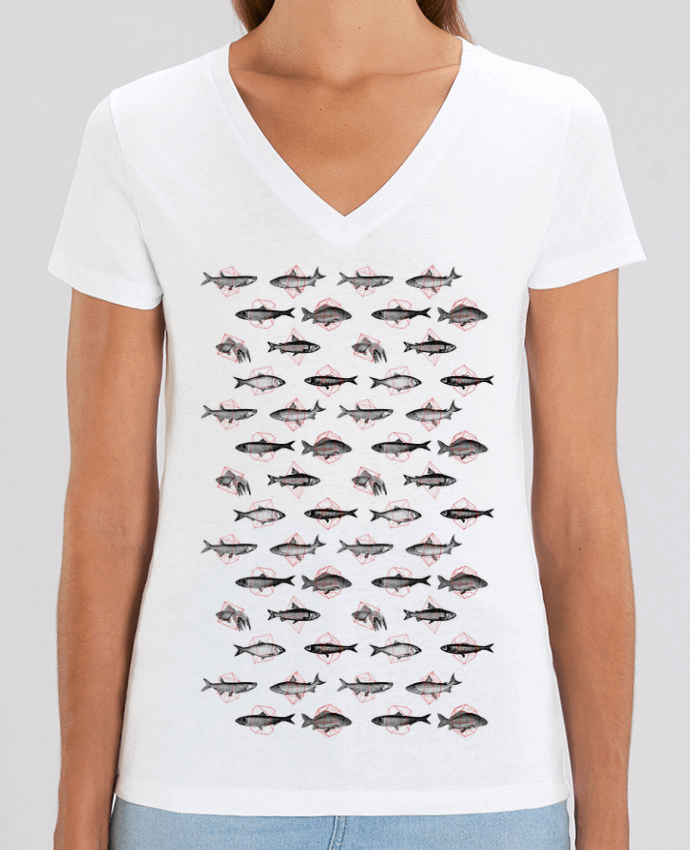 Women V-Neck T-shirt Stella Evoker Fishes in geometrics Par  Florent Bodart