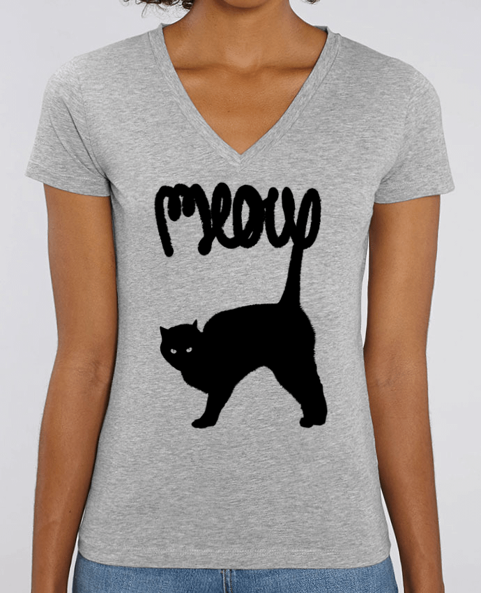 Women V-Neck T-shirt Stella Evoker Meow Par  Florent Bodart