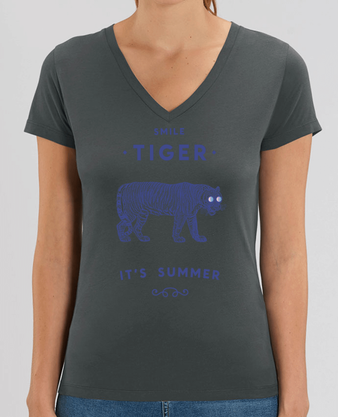 Tee Shirt Femme Col V Stella EVOKER Smile Tiger Par  Florent Bodart