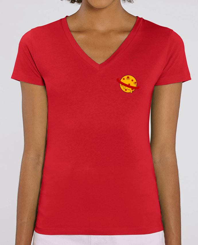 Women V-Neck T-shirt Stella Evoker Planète Pizza Par  WBang