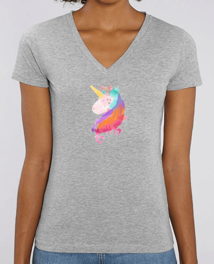 Women V-Neck T-shirt Stella Evoker Watercolor Unicorn Par  PinkGlitter