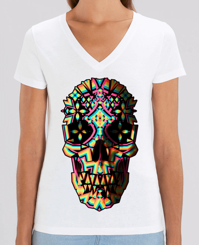 Women V-Neck T-shirt Stella Evoker Skull Geo Par  ali_gulec