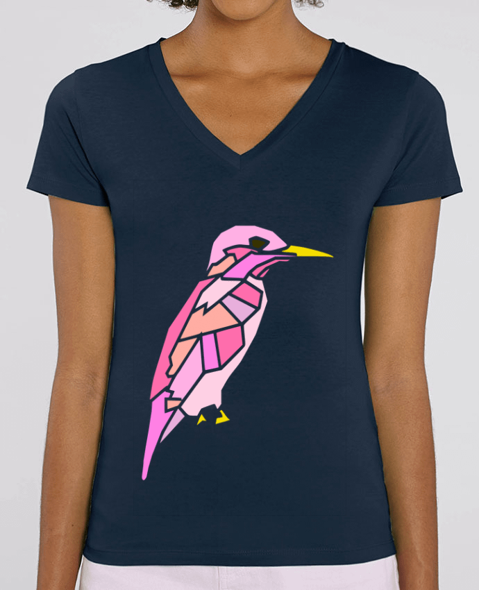 Tee Shirt Femme Col V Stella EVOKER oiseau rose Par  LaurianeT