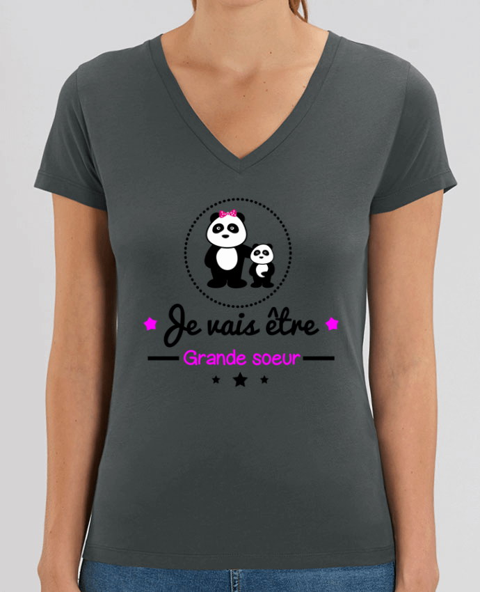 Camiseta Mujer Cuello V Stella EVOKER Bientôt grande soeur - Future grande soeur Par  Benichan