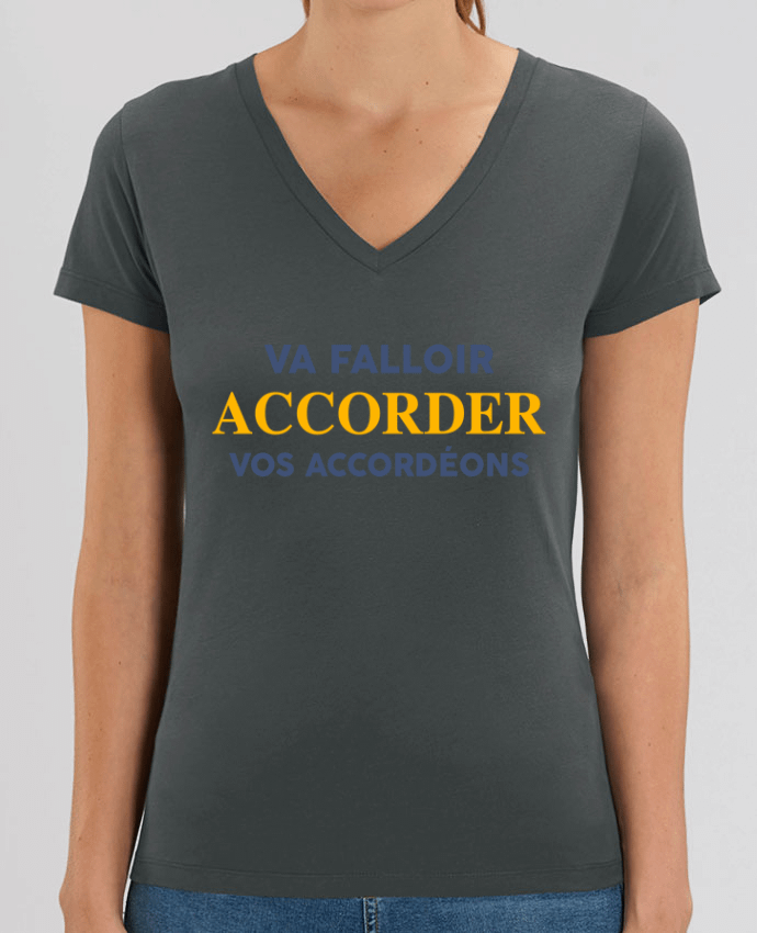 Camiseta Mujer Cuello V Stella EVOKER Va falloir accorder vos accordéons Par  tunetoo