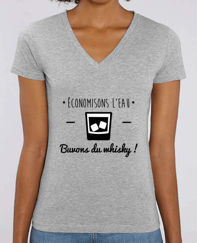 Camiseta Mujer Cuello V Stella EVOKER Economisons l'eau, buvons du whisky, humour,dicton Par  Benichan