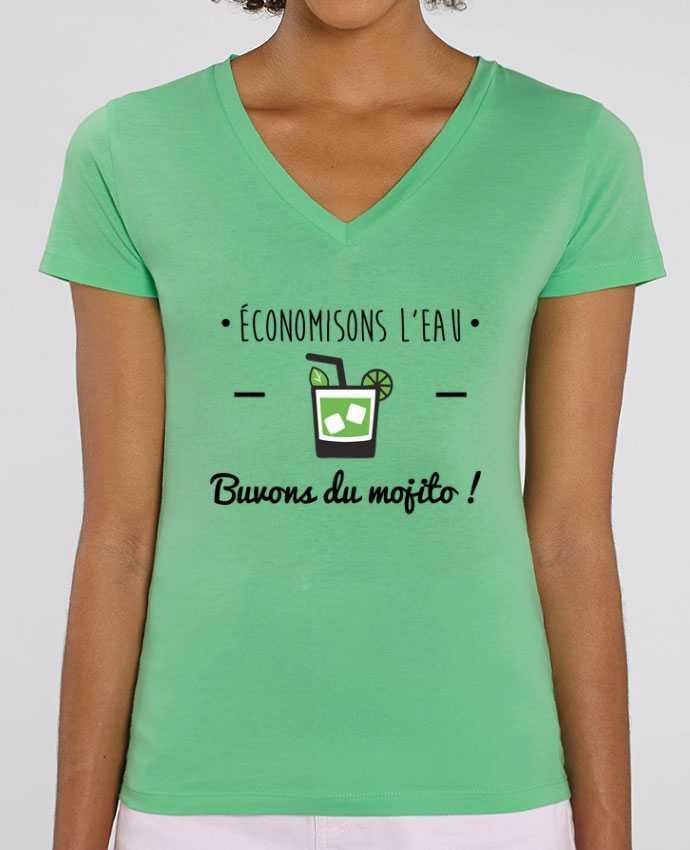 Tee Shirt Femme Col V Stella EVOKER Économisons l'eau, buvons du mojito ! Humour , alcool , citations Par  Benichan