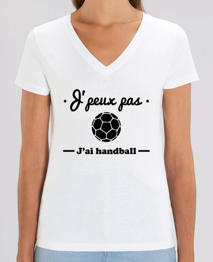 Women V-Neck T-shirt Stella Evoker J'peux pas j'ai handball ,  tee shirt handball, hand Par  Benichan