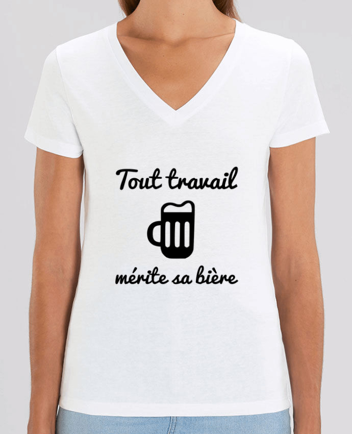 Camiseta Mujer Cuello V Stella EVOKER Tout travail mérite sa bière, humour, citations Par  Benichan