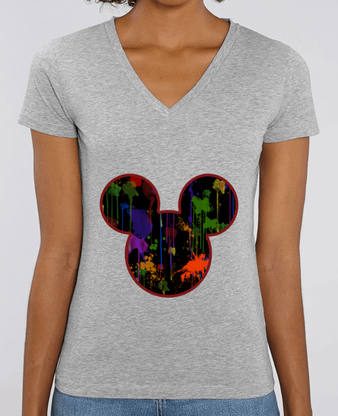 Camiseta Mujer Cuello V Stella EVOKER Tete de Mickey version noir Par  Tasca