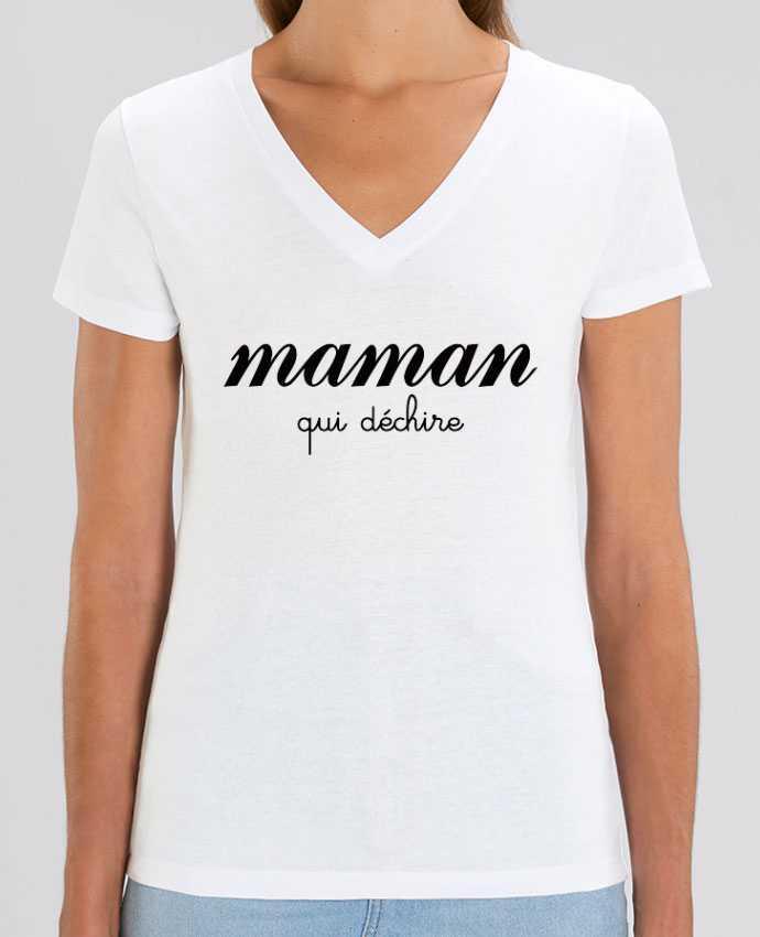 Tee Shirt Femme Col V Stella EVOKER Maman qui déchire Par  Freeyourshirt.com