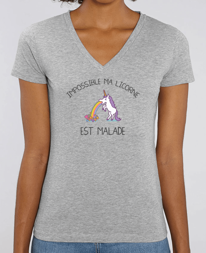 Camiseta Mujer Cuello V Stella EVOKER Impossible ma licorne est malade ! Par  tunetoo