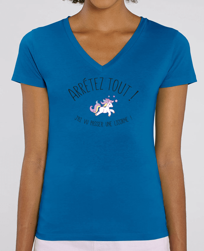 Camiseta Mujer Cuello V Stella EVOKER Arrêtez tout, j'ai vu passer une licorne ! Par  tunetoo