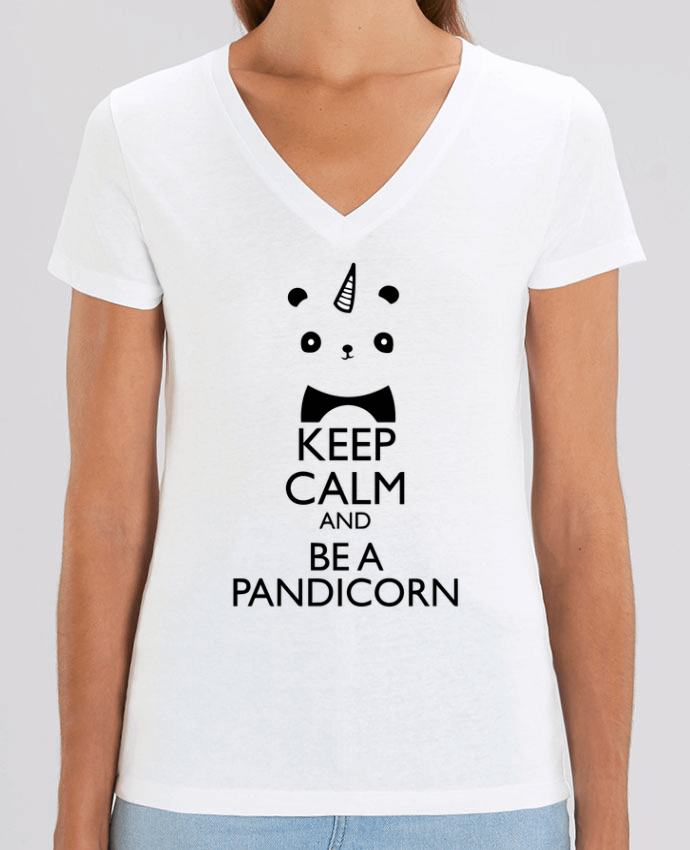 Camiseta Mujer Cuello V Stella EVOKER keep calm and be a Pandicorn Par  tunetoo