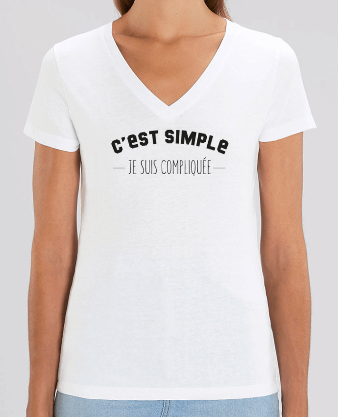 Camiseta Mujer Cuello V Stella EVOKER C'est simple, je suis compliquée Par  tunetoo