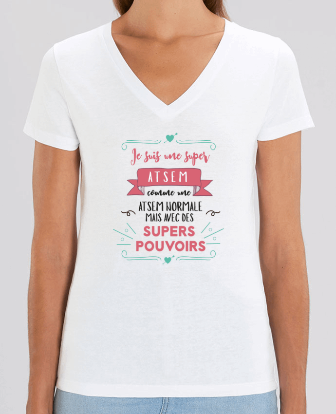 Women V-Neck T-shirt Stella Evoker Je suis une super ATSEM Par  tunetoo