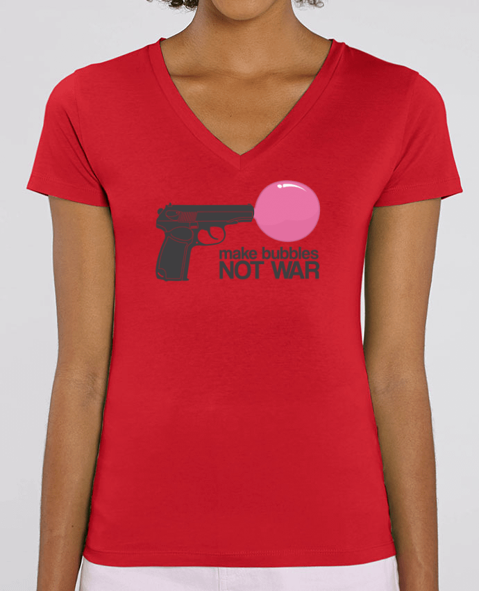 Camiseta Mujer Cuello V Stella EVOKER Make bubbles NOT WAR Par  justsayin
