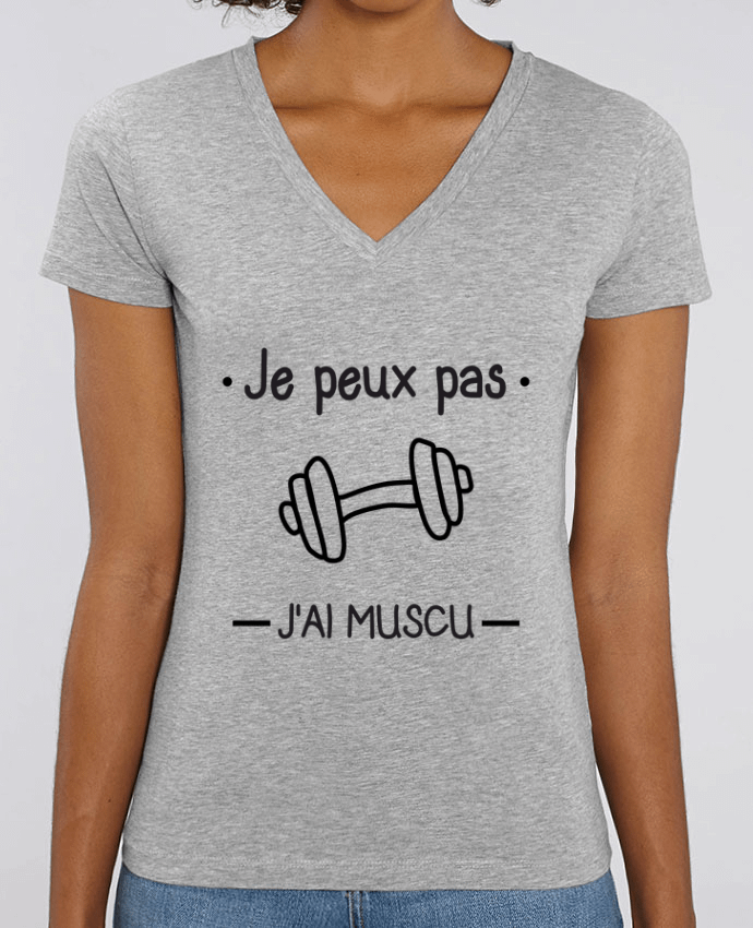 Camiseta Mujer Cuello V Stella EVOKER Je peux pas j'ai muscu, musculation Par  Benichan