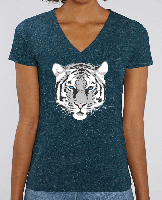 Camiseta Mujer Cuello V Stella EVOKER Tigre blanc Par  justsayin