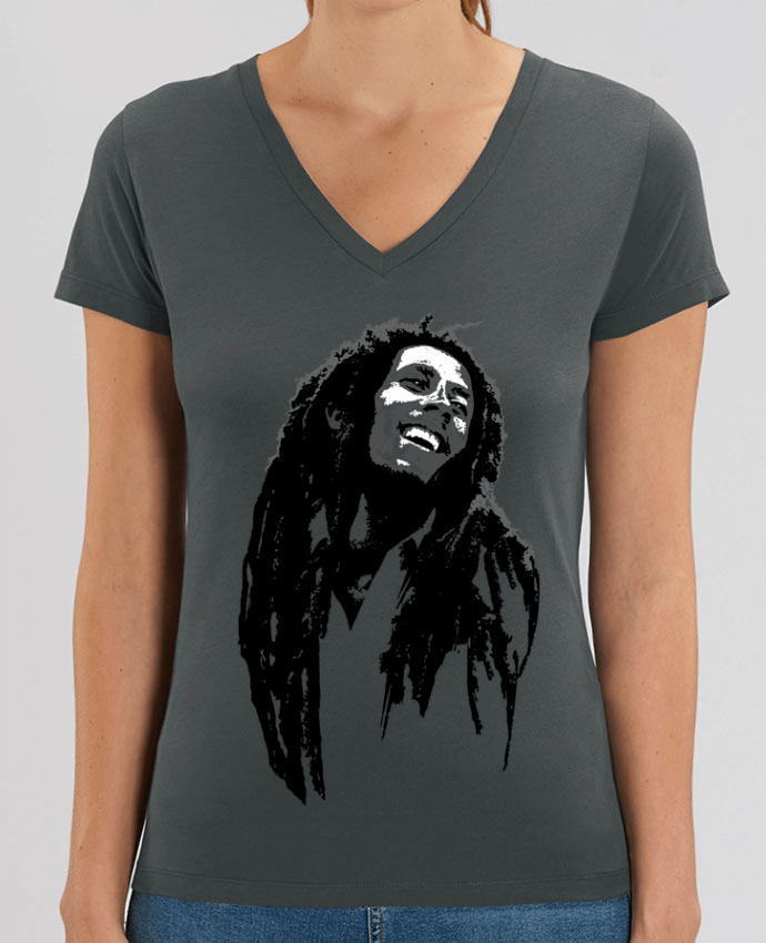 Women V-Neck T-shirt Stella Evoker Bob Marley Par  Graff4Art