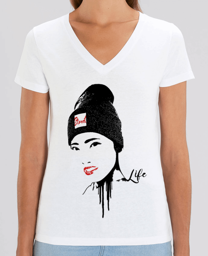Women V-Neck T-shirt Stella Evoker Geisha Par  Graff4Art
