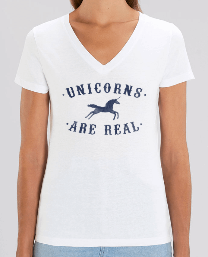 Camiseta Mujer Cuello V Stella EVOKER Unicorns are real Par  Florent Bodart