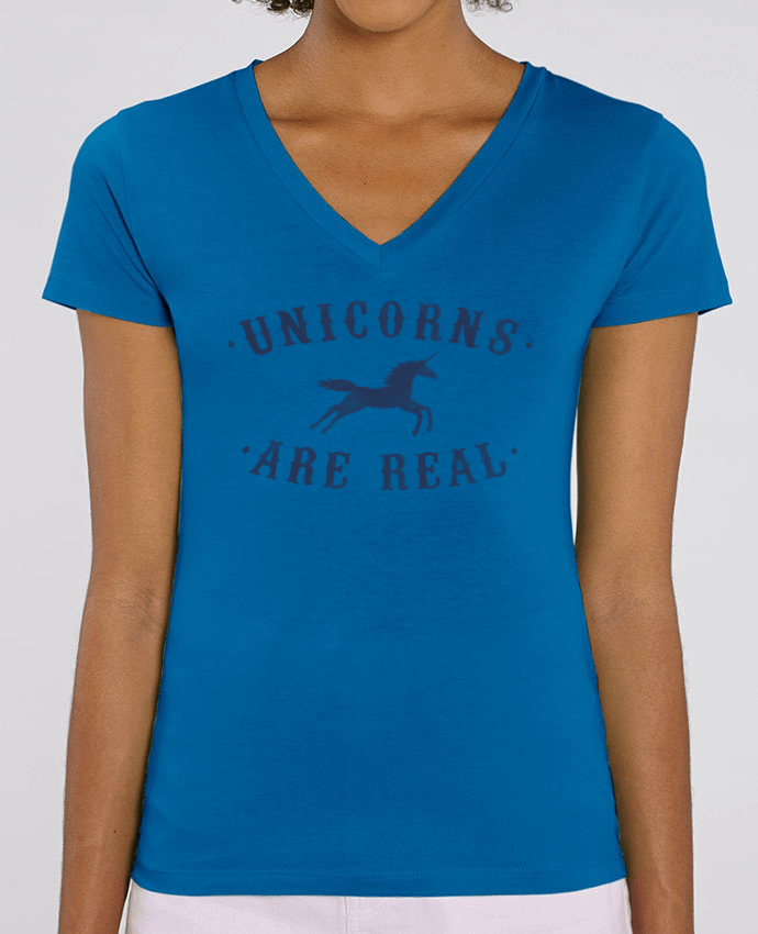 Women V-Neck T-shirt Stella Evoker Unicorns are real Par  Florent Bodart