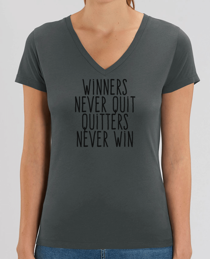 Women V-Neck T-shirt Stella Evoker Winners never quit Quitters never win Par  justsayin