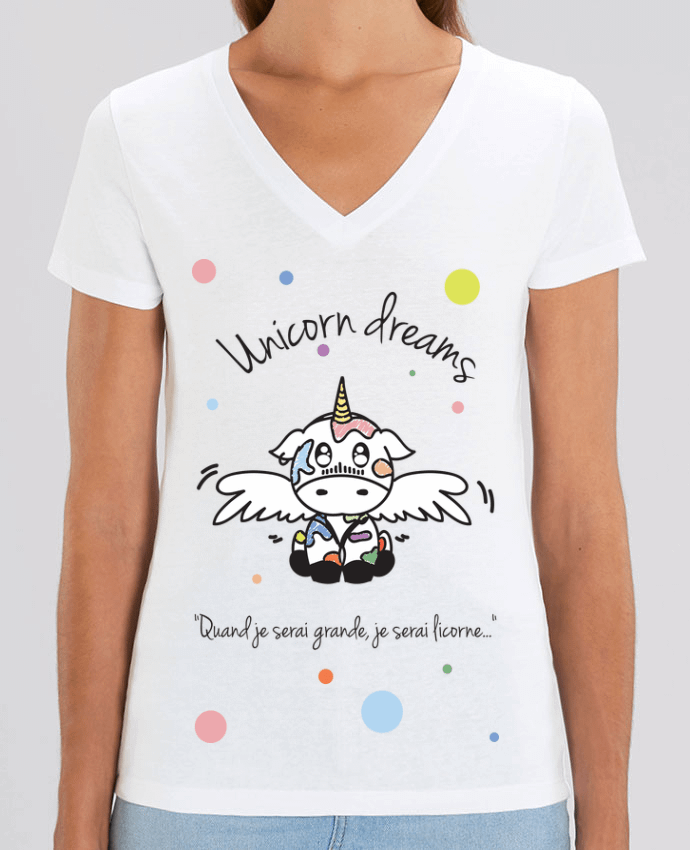 Tee Shirt Femme Col V Stella EVOKER Unicorn Dreams - Little cow Par  