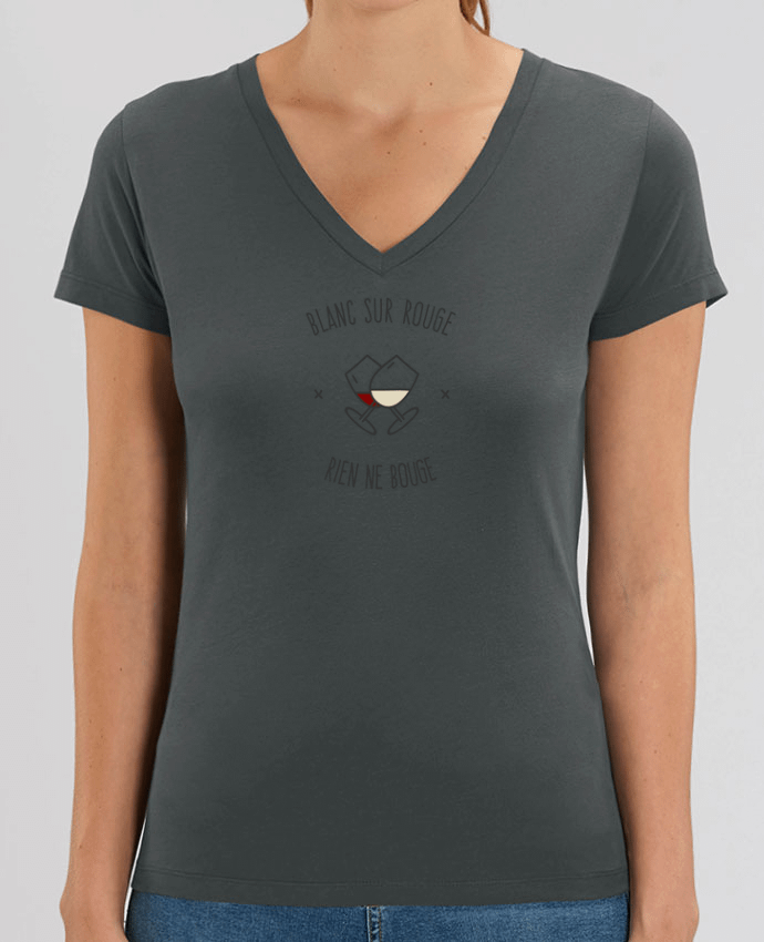 Camiseta Mujer Cuello V Stella EVOKER Blanc sur Rouge - Rien ne Bouge Par  AkenGraphics