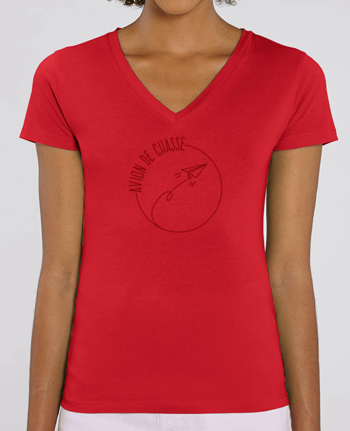 Women V-Neck T-shirt Stella Evoker Avion de Chasse - Rouge Par  AkenGraphics