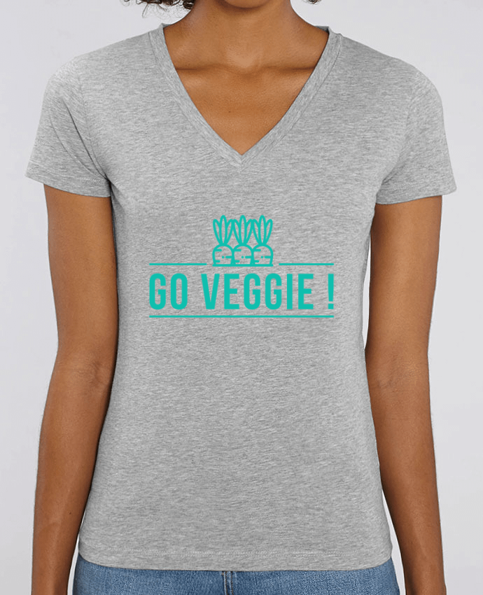 Camiseta Mujer Cuello V Stella EVOKER Go veggie ! Par  Folie douce