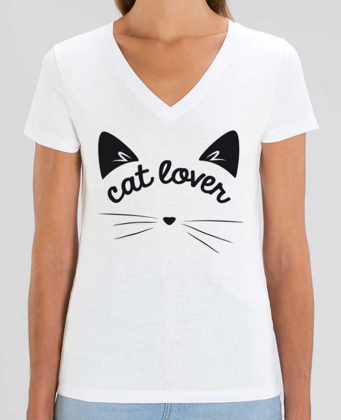Camiseta Mujer Cuello V Stella EVOKER Cat lover Par  FRENCHUP-MAYO