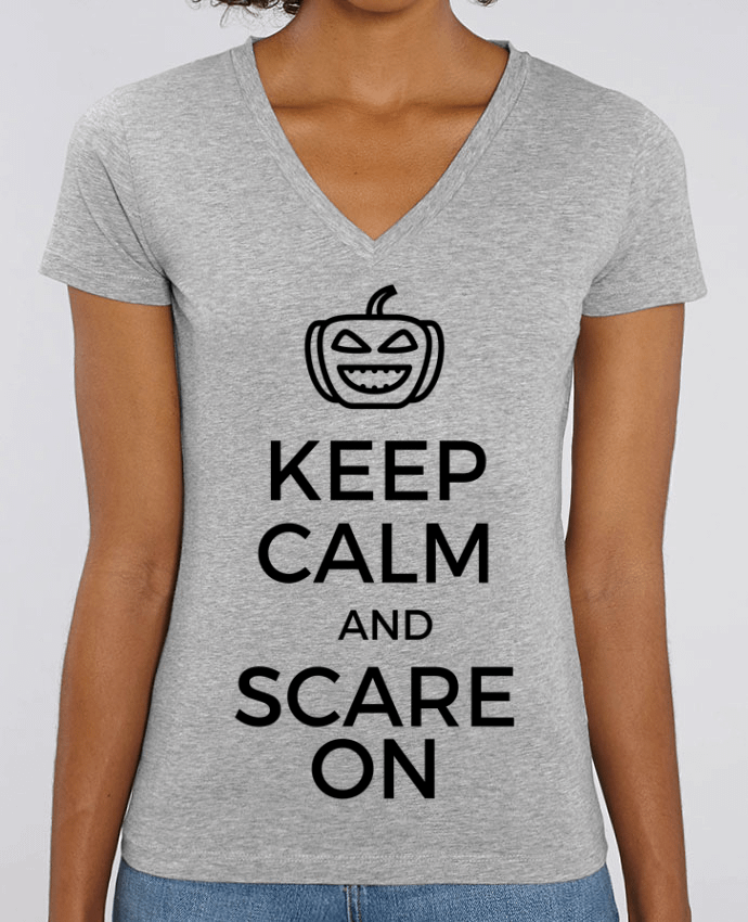 Women V-Neck T-shirt Stella Evoker Keep Calm and Scare on Pumpkin Par  tunetoo