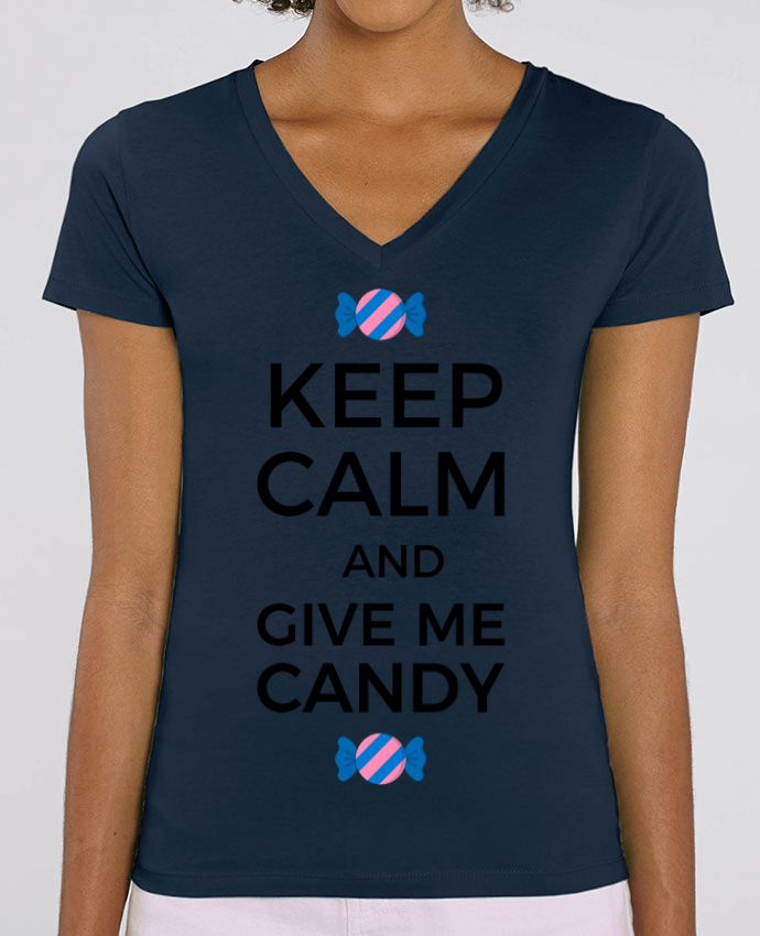 Tee Shirt Femme Col V Stella EVOKER Keep Calm and give me candy Par  tunetoo