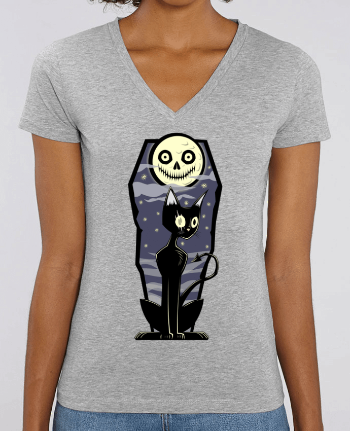 Women V-Neck T-shirt Stella Evoker Coffin Cat Par  SirCostas