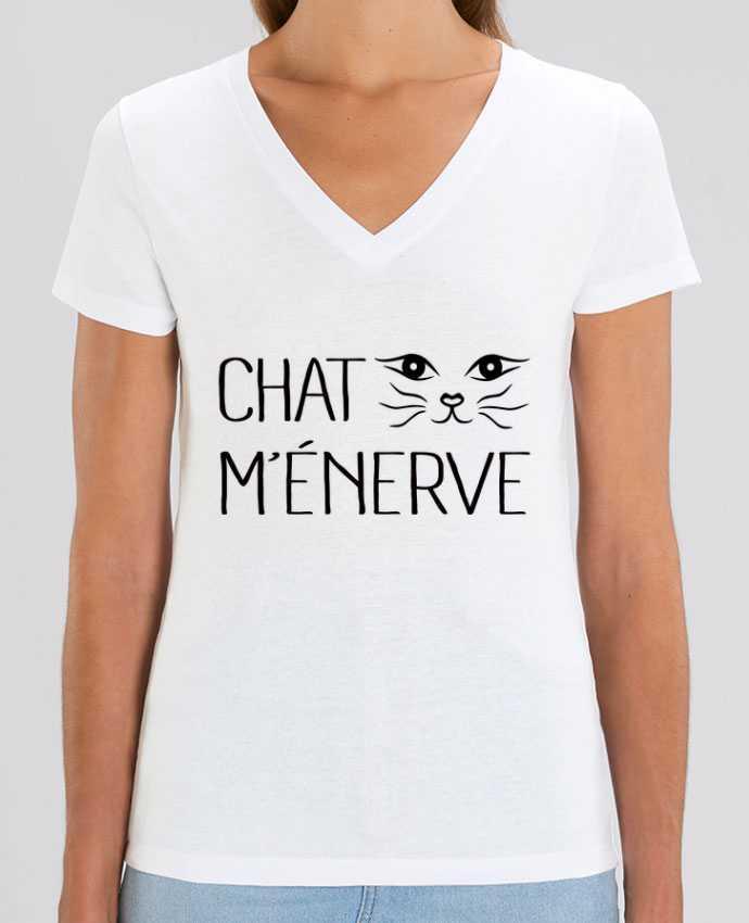 Camiseta Mujer Cuello V Stella EVOKER Chat m'énerve Par  Freeyourshirt.com