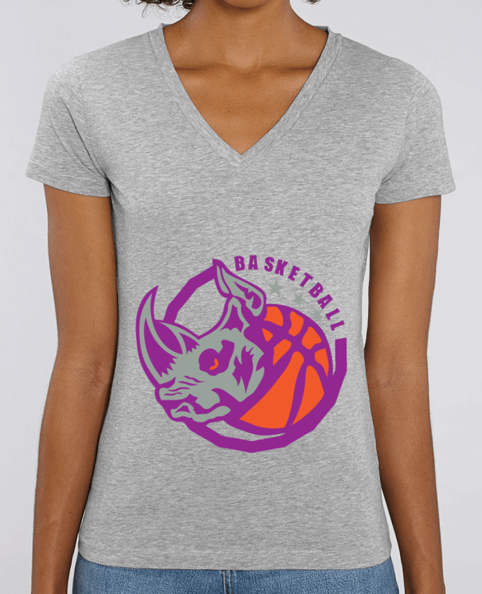 Women V-Neck T-shirt Stella Evoker basketball  rhinoceros logo sport club team Par  Achille