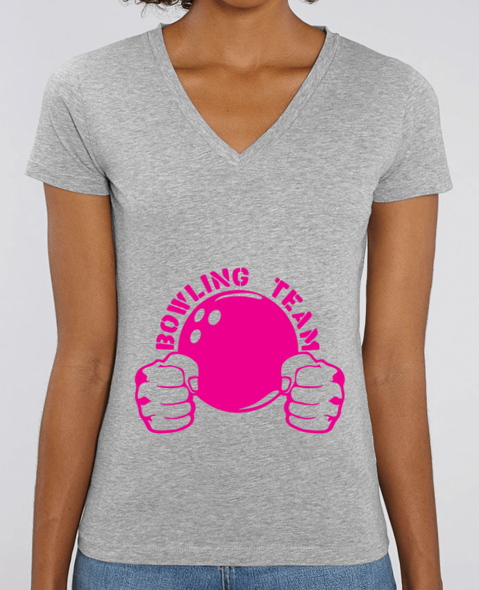Tee Shirt Femme Col V Stella EVOKER bowling team poing fermer logo club Par  Achille