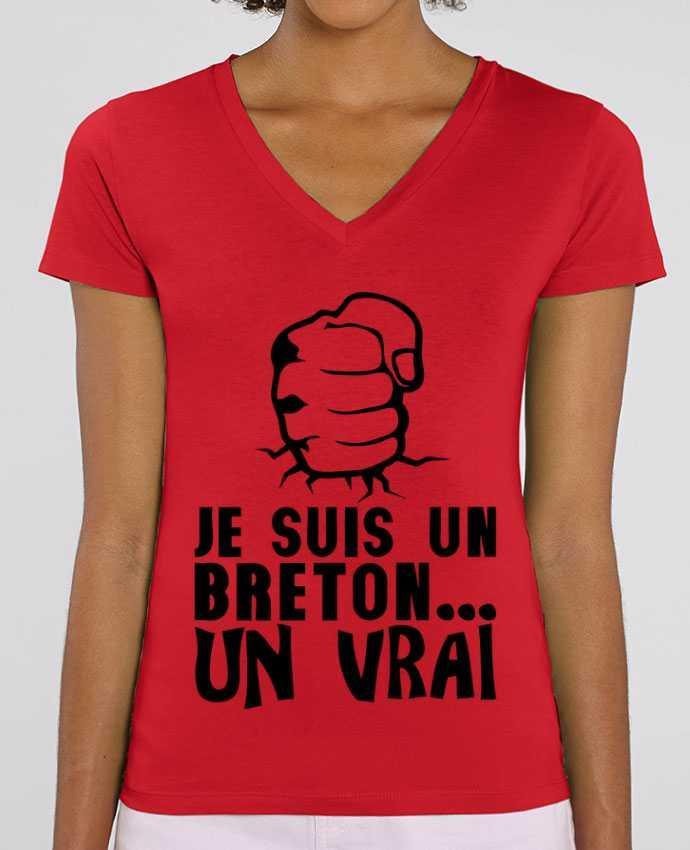 Tee Shirt Femme Col V Stella EVOKER breton vrai veritable citation humour Par  Achille
