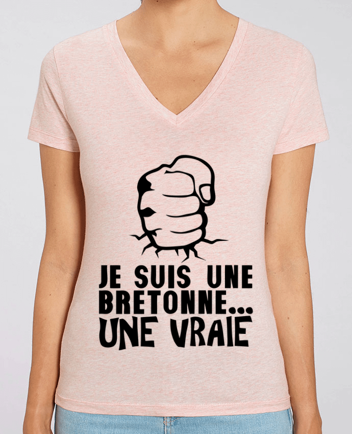Women V-Neck T-shirt Stella Evoker bretonne vrai citation humour breton poing fermer Par  Achille