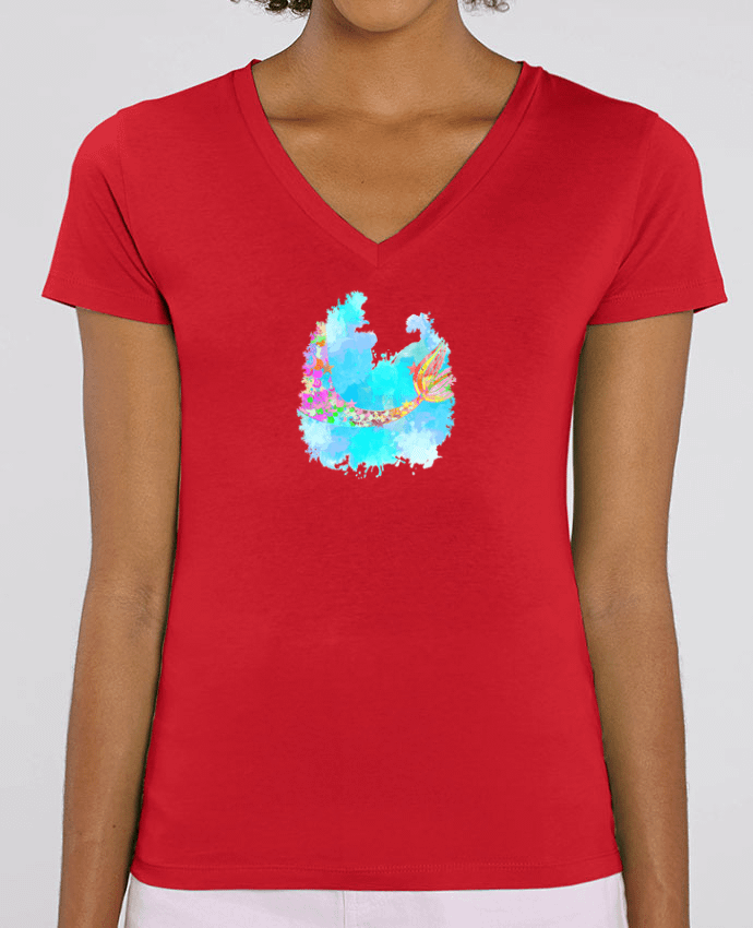 Camiseta Mujer Cuello V Stella EVOKER Watercolor Mermaid Par  PinkGlitter