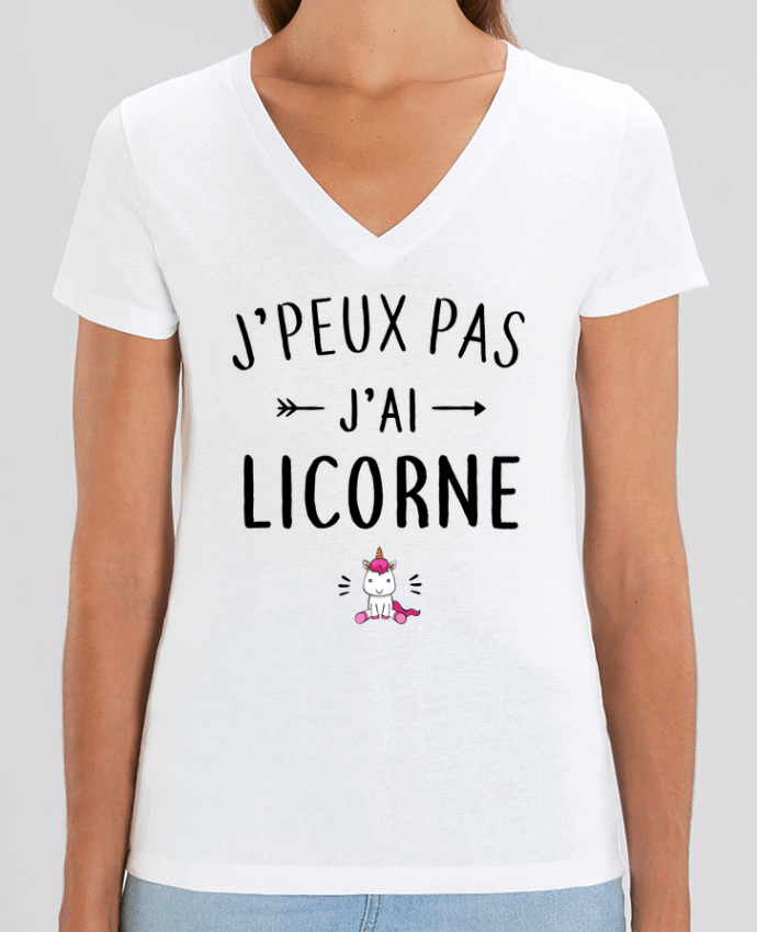 Camiseta Mujer Cuello V Stella EVOKER J'peux pas j'ai licorne Par  La boutique de Laura