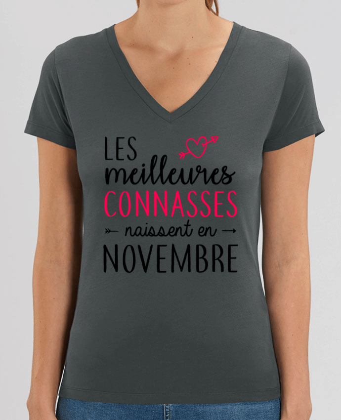 Women V-Neck T-shirt Stella Evoker Les meilleures connasses naissent Novembre Par  La boutique de Laura