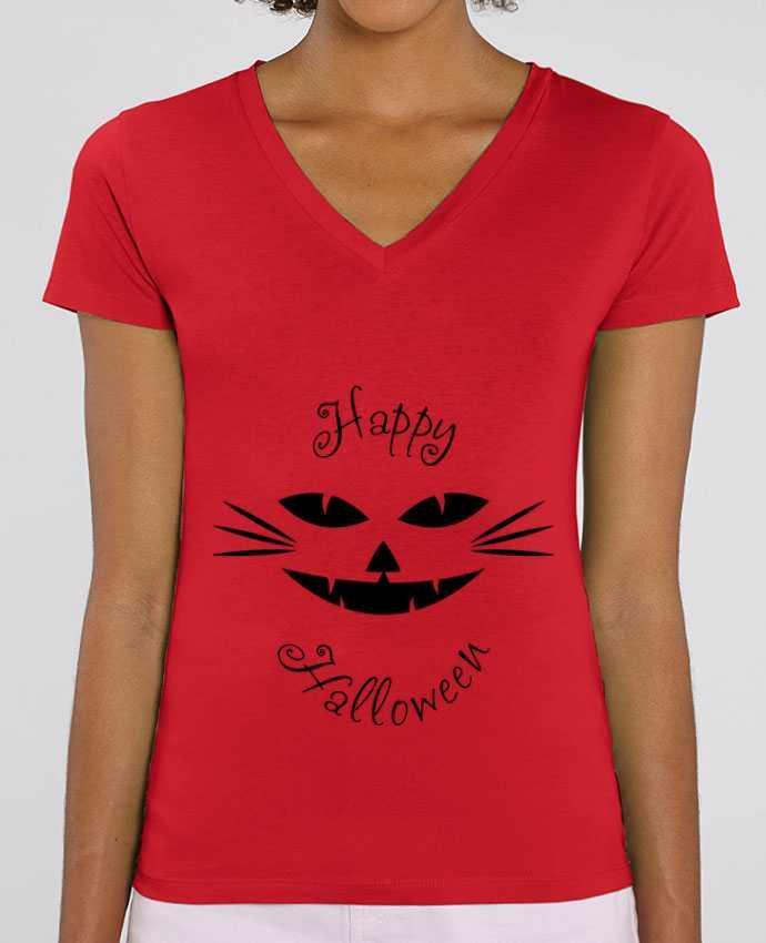Women V-Neck T-shirt Stella Evoker Happy CatHalloween Par  