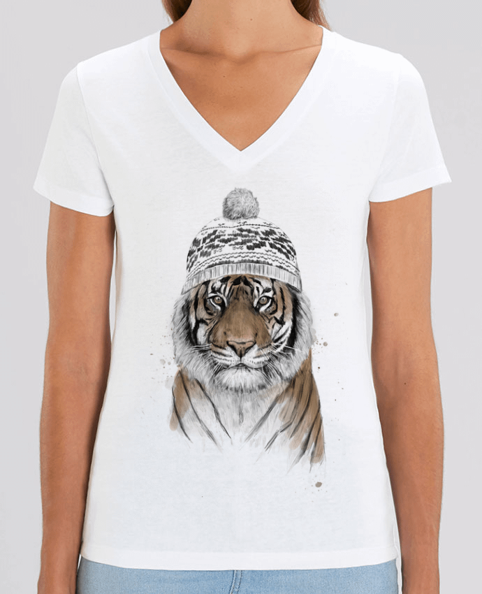 Tee Shirt Femme Col V Stella EVOKER Siberian tiger Par  Balàzs Solti