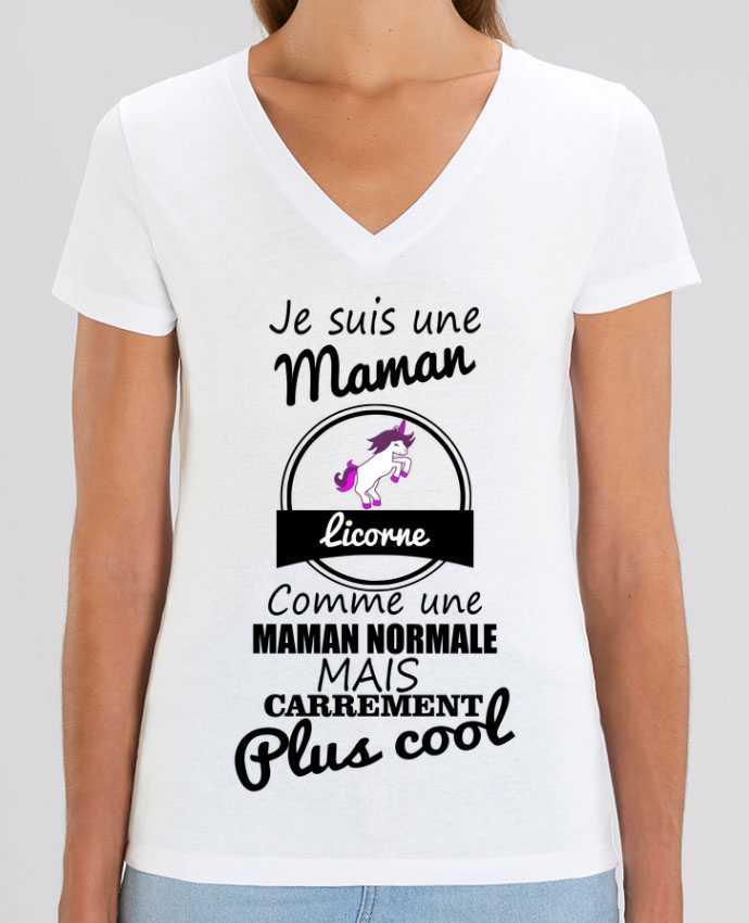 Camiseta Mujer Cuello V Stella EVOKER Je suis une maman licorne comme une maman normale mais carrément plus cool Par  Beni